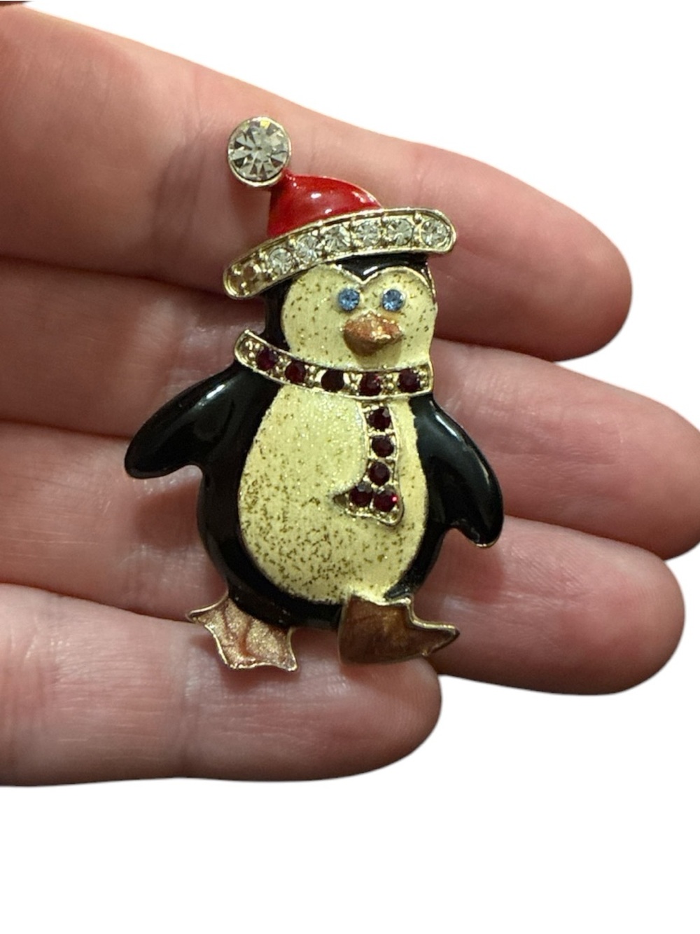 Festive Penguin Holiday Brooch